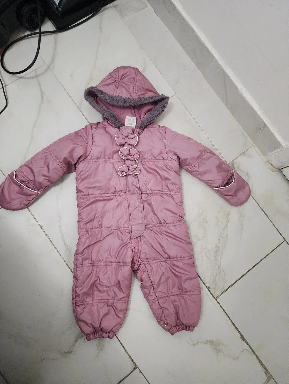 First Impressions Pink Puffer Hooded Baby One-Piece